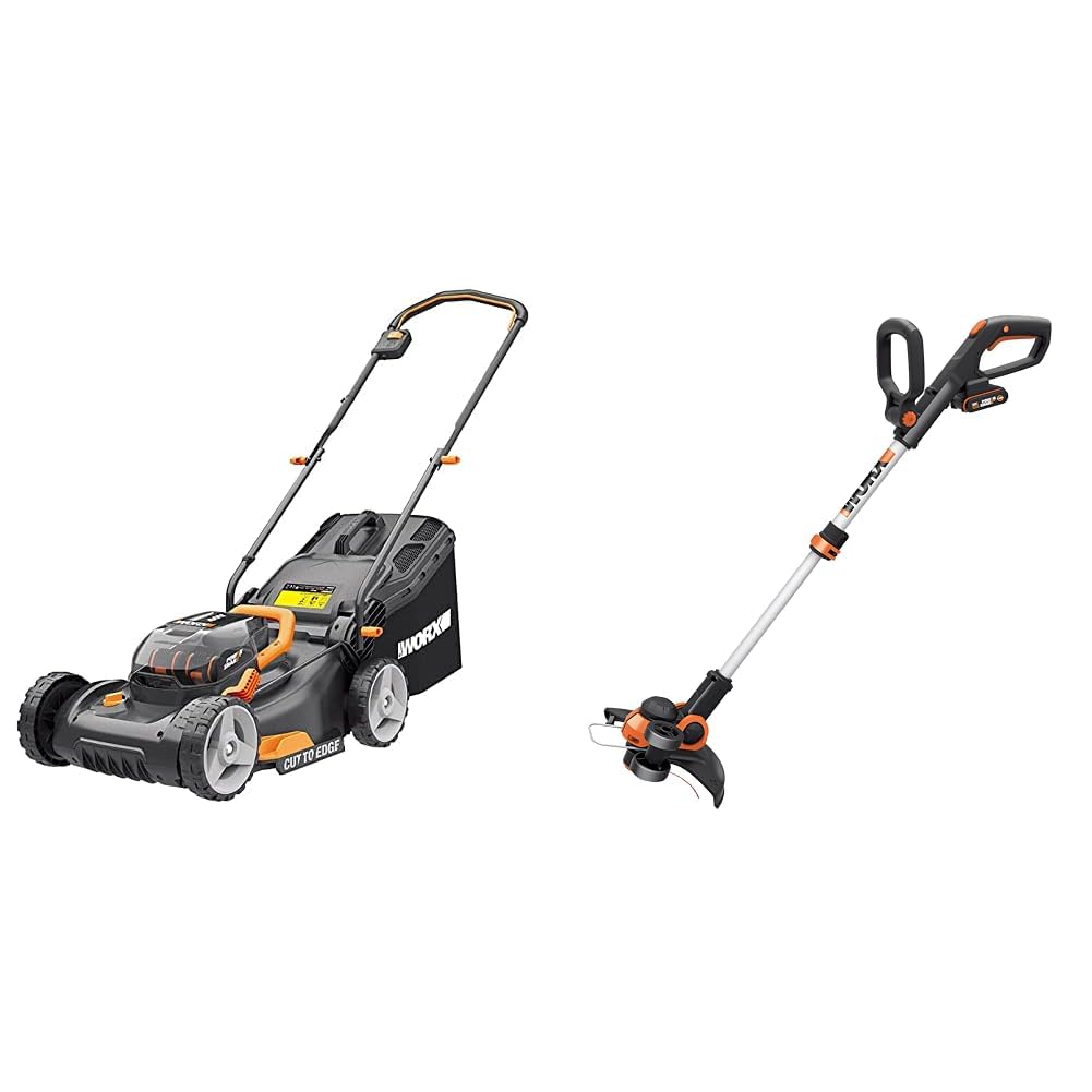 WORX WG743E Kosiarka Akumulatorowa, 20 V, do 500 m² & WORX Wg163E.1 20 V Akumulatorowa Podkaszarka do Trawy z Akumulatorem LitowoJonowym