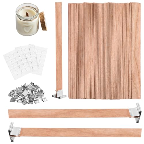 50 Stück Kerzendocht Holzdochte für Kerzen Mit 50 Metallständer Kerzendochte für Kerzen Kerzenherstellung DIY Knisterdocht Kompatibel mit Sojawachs & Bienenwachs (Natürliche Raucharm)