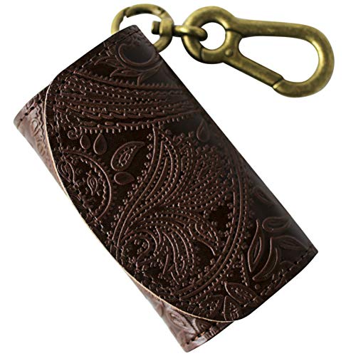 VINCENT CRAFTED 日本製 栃木レザー ペイズリー カラビナ キーケース & コインケース PAOLO キーホルダー レディース ヴィンセントクラフテッド メンズ キーリング (ワンサイズ, ダークブラウン)