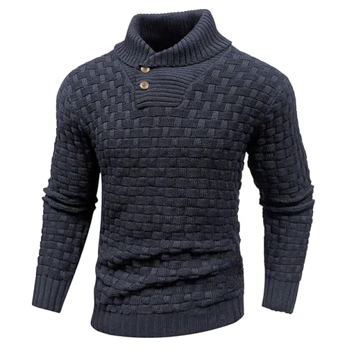 Men's Turtleneck Shawl Collar Sweater Male Pullover Shawl Knitted Tops Regular Fit Knitted Tops for Men