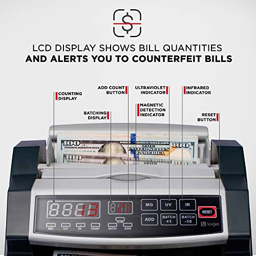 Logia Money Counter, Automatic Counting, Custom Batching, Adjustable Tray, Led Display, Counterfeit Detection, Self-Check, Customer-Facing Display And Handle #TOP1