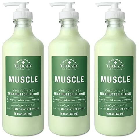 Village Naturals Therapy Muscle Shea Butter Lotion, Eucalyptus Mint Scent, 16 fl oz, Pack of 3 Cover