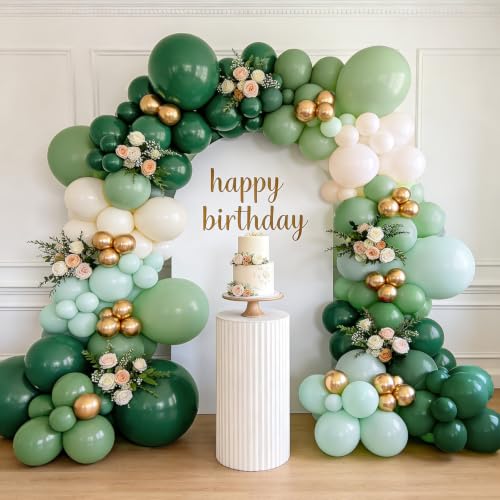 Image of Sage Green Balloon Garland Arch Kit, Mint Green,Gold,Sand White,144 pcs