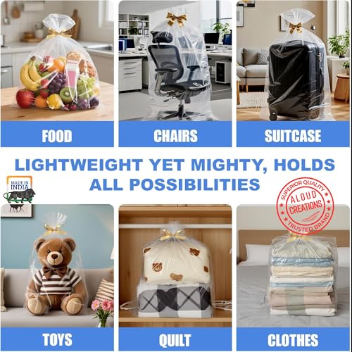 Image of ALOUD CREATIONS 16 Piece Large Clear LDPE Plastic Bag 30 x 50 Inch | Jumbo Thick Transparent Luggage Trolley & Suitcase Covers | Dustproof Storage for Travel, Moving, Mattress, Chair, Art | 60 Micron