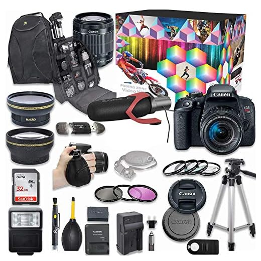 Canon EOS Rebel T7i DSLR Camera Deluxe Video Kit with Canon EF-S 18-55mm f/3.5-5.6 is STM Lens + Wide Angle Lens + 2X Telephoto Lens + Flash + SanDisk 32GB SD Memory Card + Accessory Bundle
