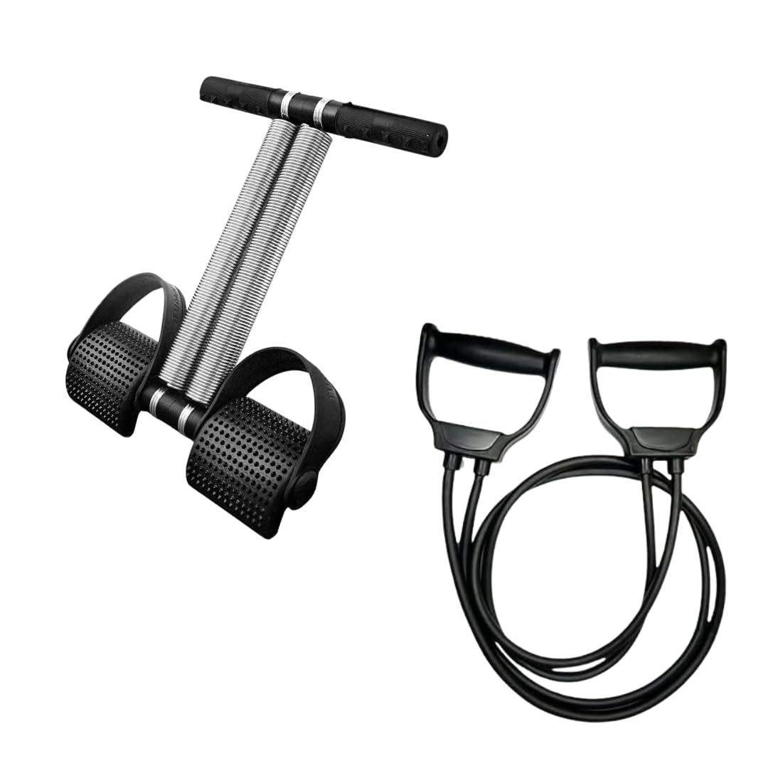 Sponsored Ad - Double Toning Tube Resistance Band for Workout for Men & Women + Double Spring Tummy Trimmer for Men and Women, Home Workout Equipment for abs, Belly Exercise Waist Trimmer