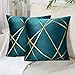 Velours Housse de Coussin 45 x 45Cm Coussin Bleu Vert Lignes Dorées Décoratifs Housses d'oreiller Géométrie Coussin Salon Chambre Banc Auto Taie Coussin canapé Lot de 2