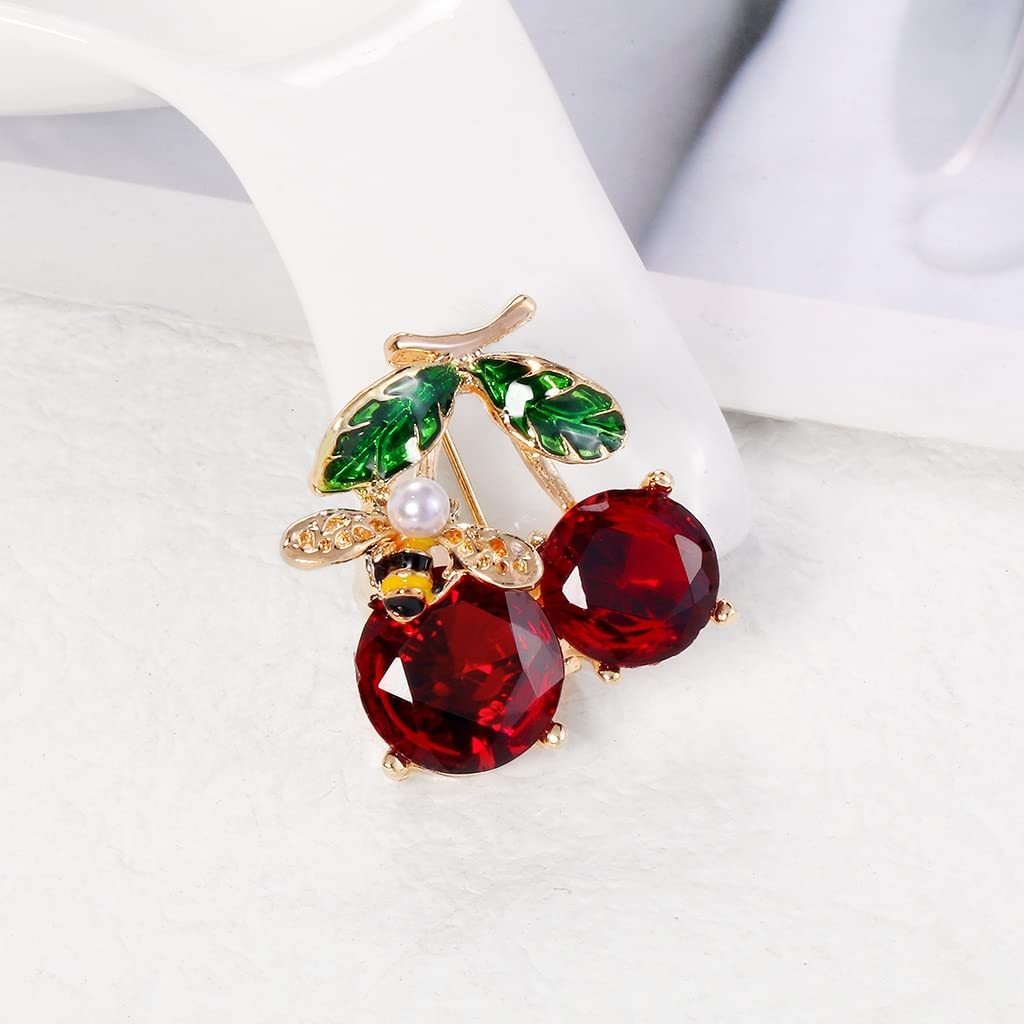 Modische und Elegante Damen-Kirschbrosche aus Legierung mit Diamant-Glas-Tropföl-Perlen-Corsage-Pin