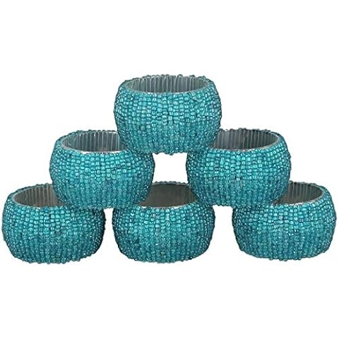KPAVIR Handmade Indian Beaded Napkin Rings for Christmas, Thanksgiving, Holiday Party, Dinner Party - Napkin Holder Set of 6 (Turquise) Cover