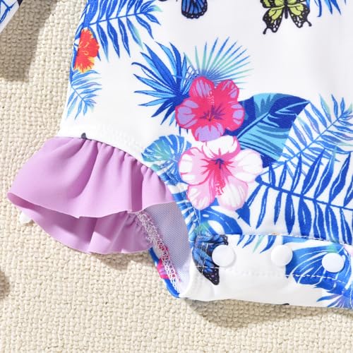 Image of Aalizzwell Baby Girls Long Sleeve One Piece Swimsuit with Hat
