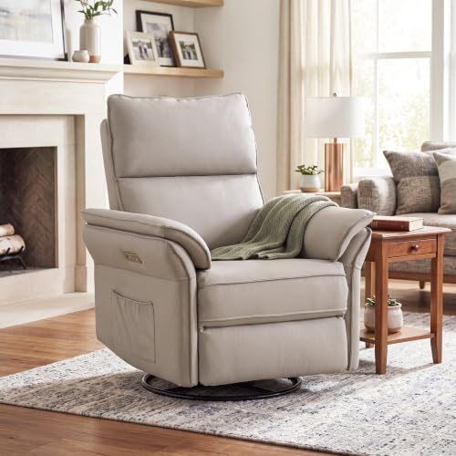 Image of Swivel Rocker Recliner with Auto Rocking,Power Recliner Nursery Chair with Massage and Heat,Glider Recliner Nursery Chair for Living Room,Grey