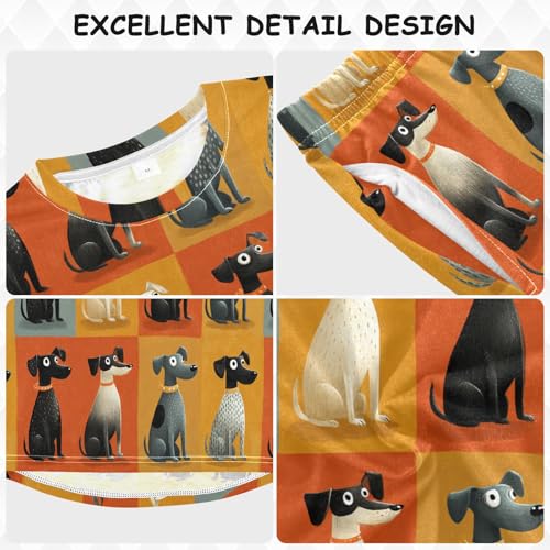 Long Sleeve Pajama Set for Girls Boys,Dogs Sitting in Squares Comfy Crewneck Sleepwears,Soft Kid's Homewear Clothes Underwear Sets 3T3