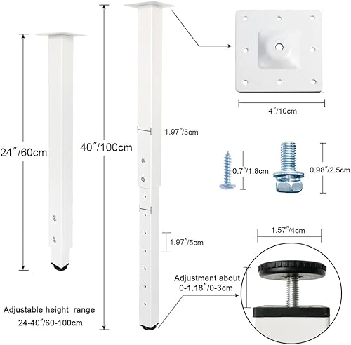 Miniatura 2 de QLLY Patas de mesa cuadradas ajustables, 24-40 pulgadas, 23.6-39.4 in, patas de mesa personalizadas para oficina en casa, juego de patas para