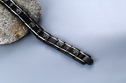 VNOX Mens Stainless Steel Egyptian Eye of Horus Eye of Ra Ankh Cross Adjustable Protection Link Bracelet Wristband Amulet Jewelry3