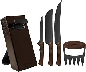 Kit Para Churrasco Tramontina Churrasco Black Com Lâminas De Aço Inox Escurecido E Cabos De Madeira 05 Peças