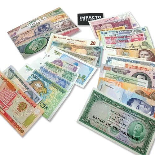 impacto coleccionables foreign currency collection - 25 different world currency banknotes - collectible currency foreign - old world currency collection - banknotes collection coa included