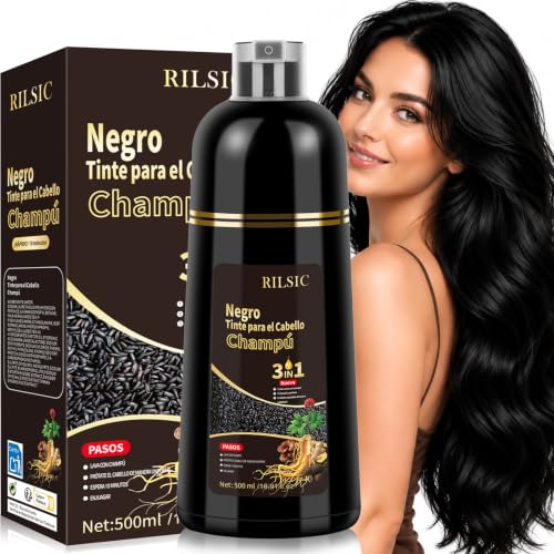 Champú Tinte Negro Cubre Canas, 500ML Black Hair Dye Shampoo 3 en 1, Champu Tinte Canas Mujer Hombre, Champú de Color Tinte Pelo, Pelo instantáneo, Cubre Canas En Minutos para Mujer Hombre