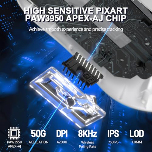 Image of Yindiao AJAZZ AJ159 APEX Wireless Gaming Mouse with Magnetic Charging Base, 56g Lightweight BT /2.4G /USB-C Wired Mouse, PAW3950APEX 42K DPI Optical Sensor, Programmable Buttons for PC /Mac /Win(White)