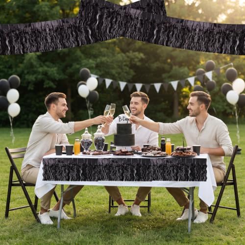 Image of BEISHIDA 3 Pack Black Wavy Foil Fringe Garland 30ft Tinsel Wall Decor