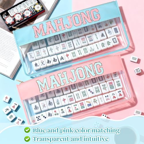 2 Bolsas para Mahjong con Cierre, Impermeables (Rosa, Azul) miniatura 4