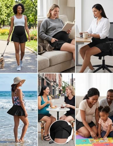 Image of PACBREEZE Women's Maternity Shorts Over Belly Quick Dry Workout Athletic Running Shorts with Zipper Pockets