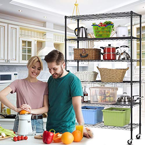 6 Tier Storage Shelves Metal Wire Shelving Unit Height Adjustable Nsf Heavy Duty Garage Shelving With Wheels 48"X18"X82" Commercial Grade Utility Shelf Rack For Restaurant Basement Garage Kitchen #TOP1