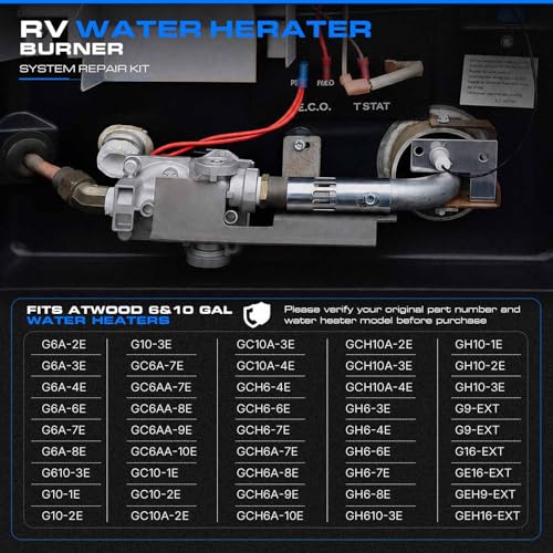 Image of RV Water Heater Burner System Repair Kit for Atwood 93844 Solenoid Gas Control Valve, 91638 Main Burner Tube, 93868 Igniter - Compatible with 6 /10 Gallon Tanks, GC10A-4E, G6A-8E /G6A-6E /G6A-4E, G10-3E