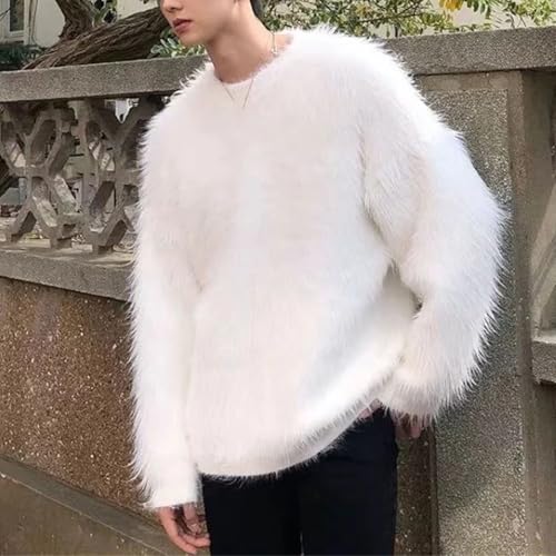 Winter Oversize Solid Color Knitted Jumpers Male O-Neck Sweater Tops Men Long Sleeve Warm Pullovers2