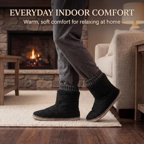 Image of cosyone1997 Boot Slippers for Men Indoor Non Slip Soft Sole | Textured knit upper, fuzzy lining, ankle-high coverage and cushioned insole for cold floors; machine washable