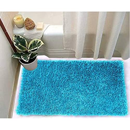 Image of Anti Skid Doormats for Home and Office Entrance Living Room and Bathroom Mats | Entrance Door Mats for Home and Office Entryway. (Solid Turquoise, 16x24)