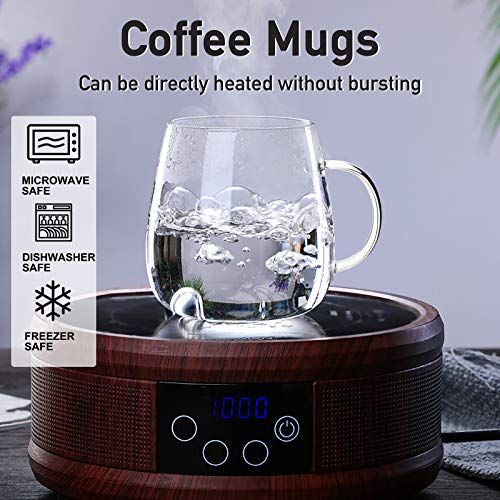 Farielyn-X Glass Coffee Mugs Set of 6, Microwave Safe Borosilicate Glass Cups, 15 Ounce Large Mugs Gifts for Family, latte, Chocolate & Beverage, Mocha, Cappuccino, Tea and Water, Clear Drinking Cups
