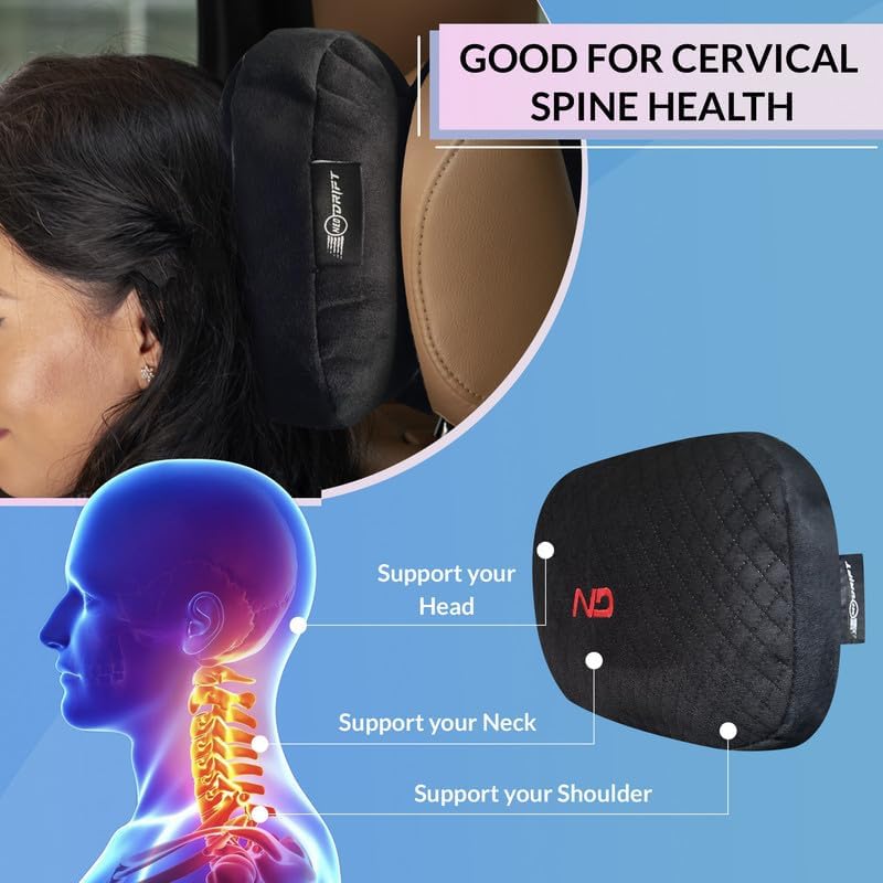 Image of Neodrift 'RearFlex' (Set of 4) | (Color - Black) Car Back Seat Neck Rest Cushion Ergonomic Neck Support with Premium Fiber Fill, Pain Relief for Neck and Shoulder