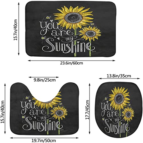 Badezimmerteppich-Set, 3-teilig, gelbe Sonnenblume – Sie sind Mein Sonnenschein, waschbare Badteppiche, rutschfest, mit Rückenpolster, Konturteppich und Toilettendeckelbezug – Bild 3