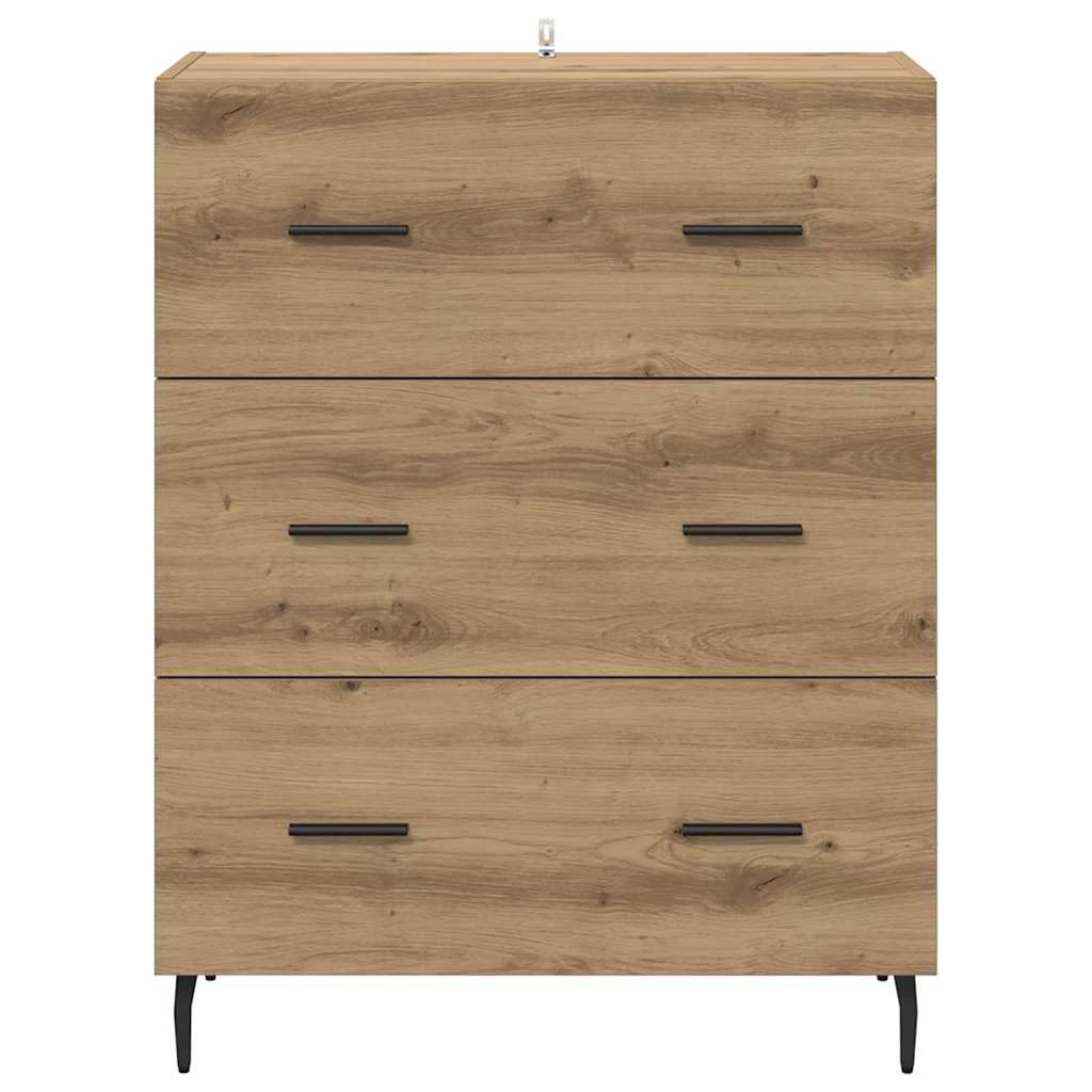 Aparador de 69,5 x 34 x 90 cm, madera de roble Artisana de hierro, diseño moderno con cajón, resistente y duradero, para salón, pasillo, dormitorio