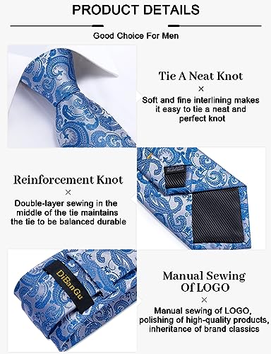 Image of DiBanGu Paisley Ties for Men Silk Necktie and Pocket Square Cufflinks Tie Clip Set Woven Classic Mens Tie for Wedding Party