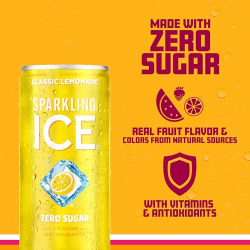 Image of Sparkling Ice Classic Lemonade Sparkling Water, with Antioxidants and Vitamins, Zero Sugar, 7.5 fl oz Mini Cans (Pack Of 10)