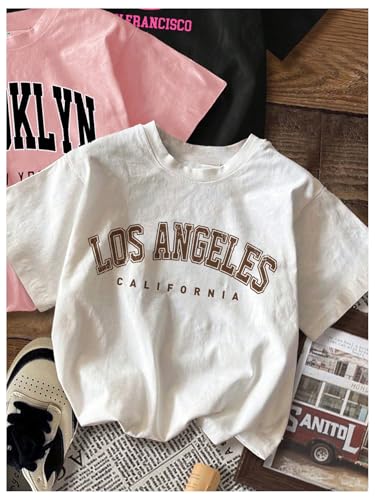 Girl's 3 Packs T Shirts Set Letter Graphic Tees Short Sleeve Crew Neck Summer Tee Shirt3