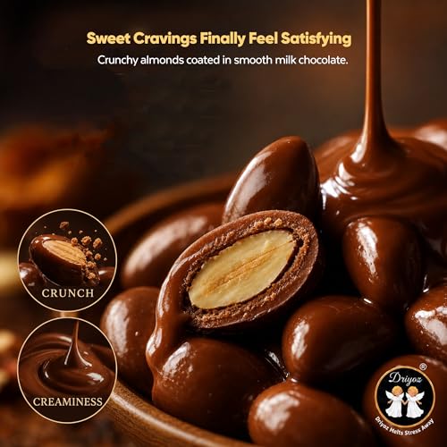 Image of DRIYOZ Milky Pop Milk Chocolate Coated Almonds 250g | Crunchy Roasted Badam with Creamy Chocolate Flavour Coating | Premium Sweet Nut Snack for Gifting, Parties, Travel & Daily Cravings