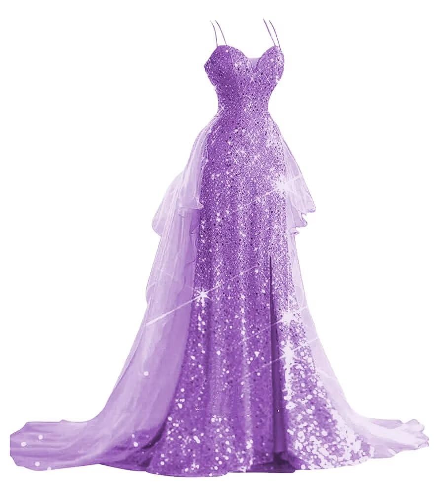 Women's Sparkly Sequin Corset Prom Dresses for Teens 2025 2 Piece Tulle Long Formal Evenning Pageant Gown