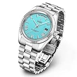 [CADISEN] メンズ腕時計 自動巻き 日本製 MIYOTA8215ムーブメント デイトジャスト ドイツデザイナー レトロスタイル ダイバーズ 10気圧防水 機械式 ケース 付き 防水 トライアングルピットパターンベゼル ビジネス 仕事用 ドレスウォッチ ステンレススチール ベルト サファイアガラス 結婚式 パーティー 成人式 記念日 プレゼント C8185 (スカイブルー)