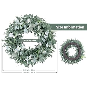 Wreaths for Front Door, 26 Inch Spring Eucalyptus Greenery Wreath, Handmade Summer Leaf Wreath All Season for Outside Window Wall Festival Farmhouse Indoor Outdoor Party Holiday Wedding Home Decor Wreaths for Front Door 26 Inch Spring Eucalyptus Greenery Wreath Handmade Summer Leaf Wreath All Season for Outside Window Wall Festival Farmhouse Indoor Outdoor Party Holiday Wedding Home Decor