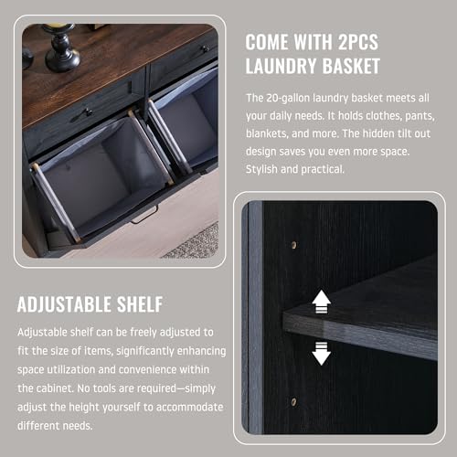 Image of IFBUY Triple Tilt Out Laundry Hamper Cabinet, Trash Cabinet, Dark Grey