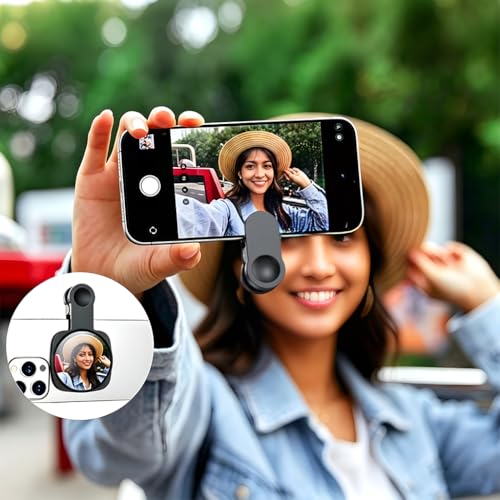 Image of ZORBES Clip-On Selfie Mirror for Smartphones, Universal Phone Camera Mirror Attachment with Cleaning Cloth Portable Photo Framing Accessory for Selfies, Vlogging, Content Creation