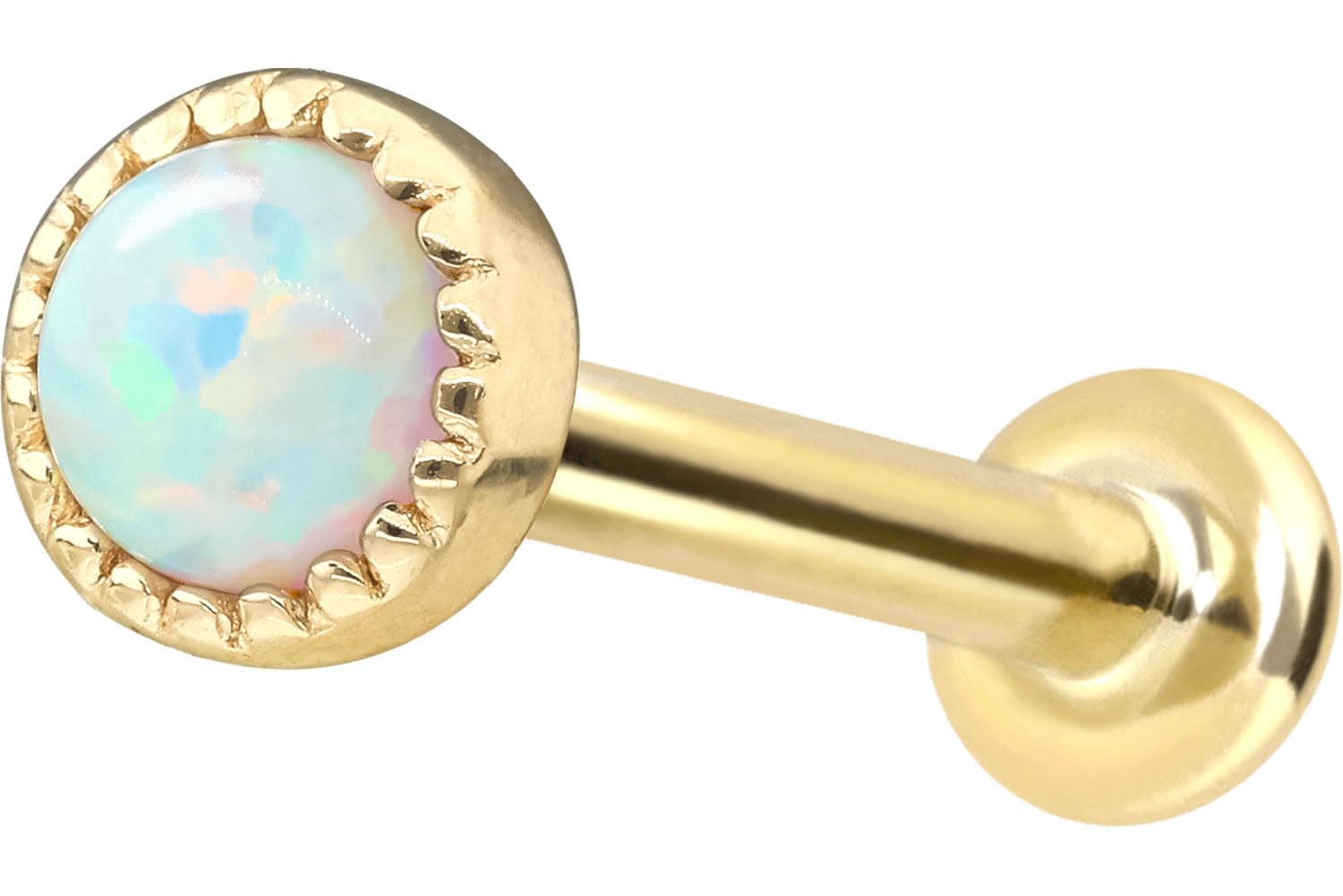 PIERCINGLINE Piercing de oro de 14 quilates con rosca interior SYNTH, ópalo, color y tamaño a elegir