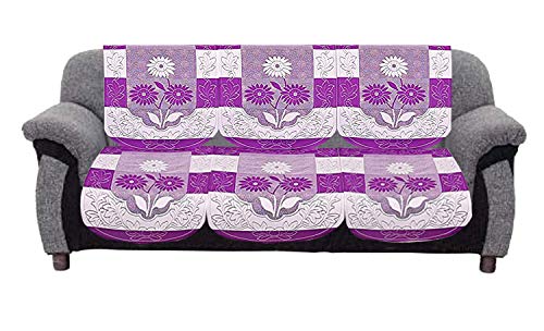 Image of Kuber Industries Side Flower Cotton 5 Seater Sofa Cover, 70 inch x 29 inch, Set of 6, Purple