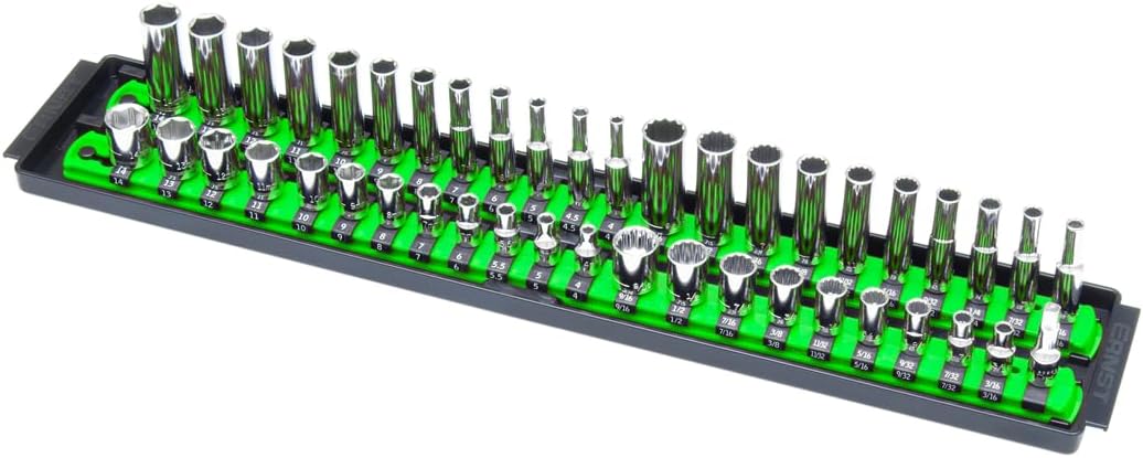 Ernst Manufacturing 8483 Socket Boss, Premium 2-Rail, 1/4 Inch-Drive Socket Organizer, 18-Inch, Green - Made in USA 19-INCH 1/4\" Green