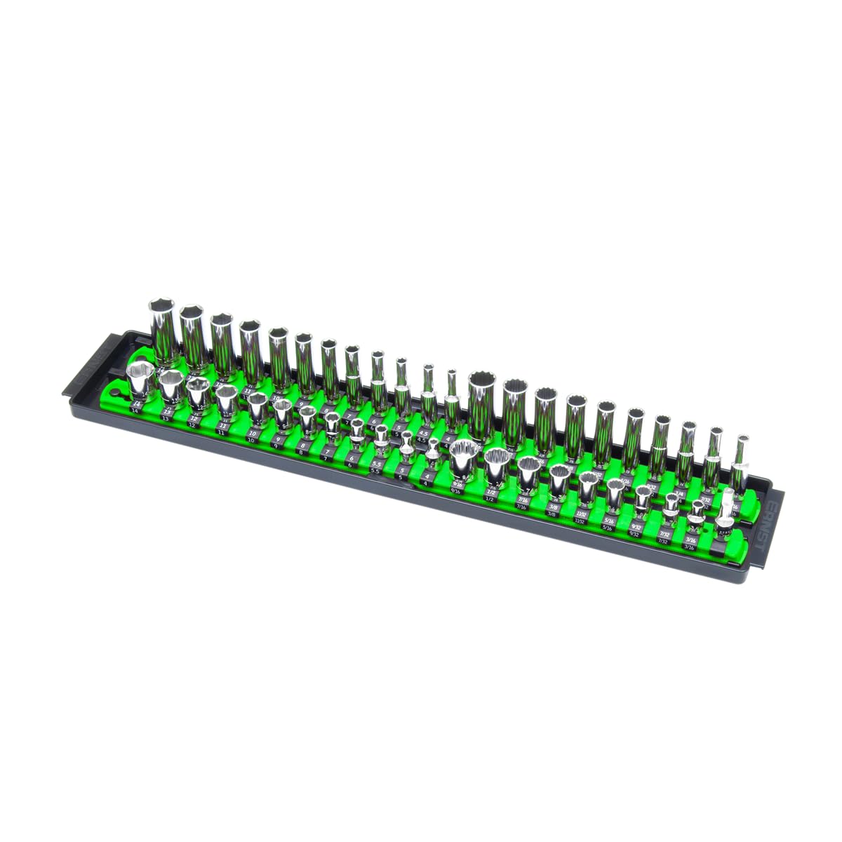 Ernst 8483 Socket Boss, Premium 2-Rail, 1/4 Inch-Drive Socket Organizer, 19-inch, Green