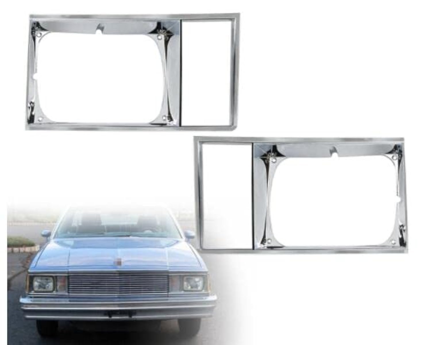 Pair(2) Headlight Headlamp Light Trim Bezel Set Chrome Compatible With Chevy Malibu El Camino 1978-1979,Front, Left&Right #GM463531 GM463532