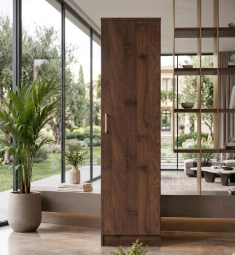 Image of Spyder Craft Engineering Woo Wardrobe for Clothes, Single Door Stylish Cupboard for Bedroom, Multi-Utility Design with Multirack Storage, Engineered Wood-Walnut