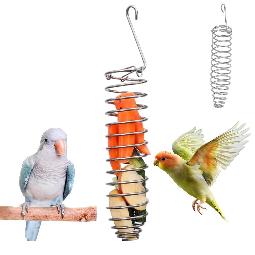 Qpets® Parrot Spiral Millet Holder Feeding Toy, Hanging Bird Cage Feeder for Parrots, Budgies and Cockatiels, Interactive Enrichment Toy Food Dispenser for Sliced Fruit, Vegetables, 9.5X 1.8 inch-image-7